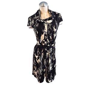 3/$25 AB Studio Size 6 Black and Cream Patterned Dress Belted